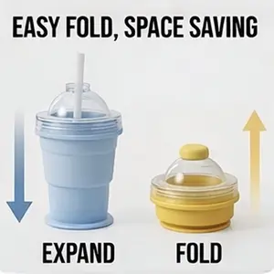 IceGo 2-in-1 Collapsible Travel Cup with Integrated Ice Ball Maker - Portable Leak-Proof Silicone Sipper Mug