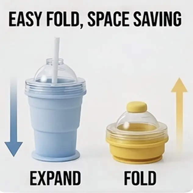 IceGo 2-in-1 Collapsible Travel Cup with Integrated Ice Ball Maker - Portable Leak-Proof Silicone Sipper Mug