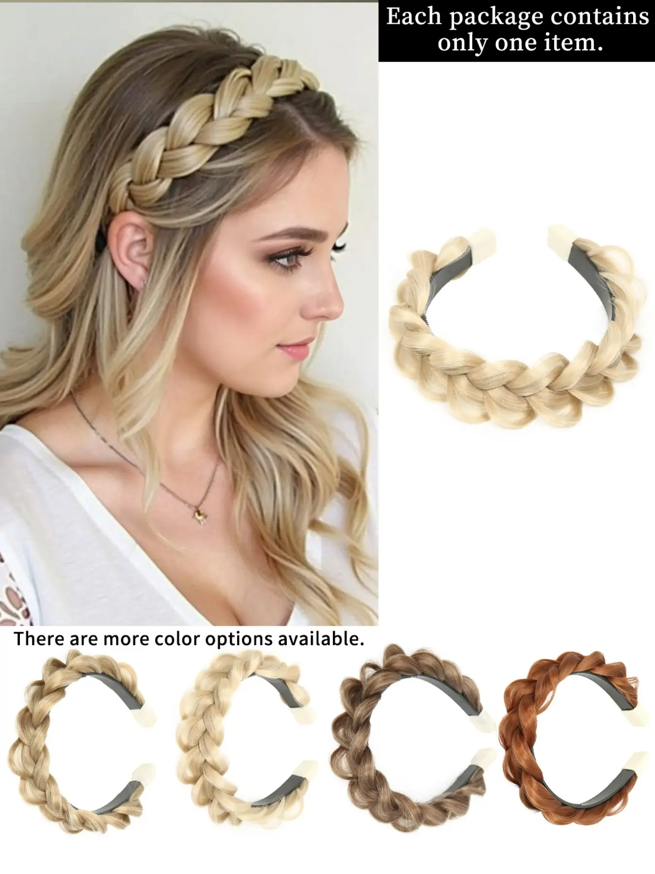 lehanhair 14 inch Women Synthetic Hair Braided Headband, Stretchable Design for Role-Playing & Daily Use, Perfect for Festivals & Weddings, Stretchy Headbands, Headbands Women
