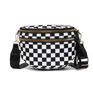 Women’s Large Nylon Crossbody & Fanny Pack – Checkered Travel Bag for Shopping, Daily Wear & On-the-Go