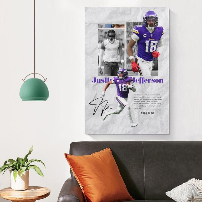Justin Jefferson Poster American Football Sports Canvas Wall Art Teen Birthday Gifts Decor Canvas Painting Wall Art Poster for Bedroom Living Room Decor