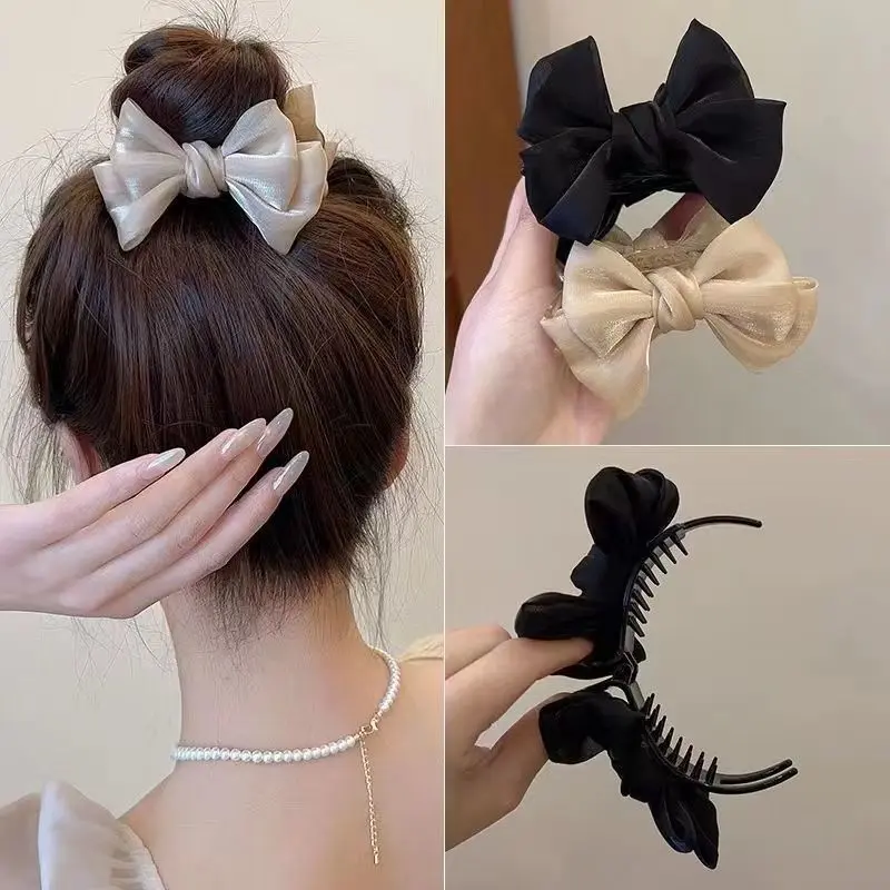 2Pcs Elegant Butterfly & Bow Claw Clip Set, Strong Hold Non-slip Comfortable Hair Accessory for Women & Girls, Ideal for Daily Wear, Casual Outfit, Party & Ponytail Styling
