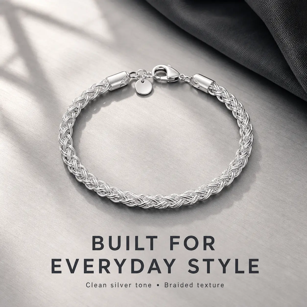 Men's Silver-Tone Braided Wheat Chain Bracelet, Spiga Link with Lobster Clasp for Casual Streetwear