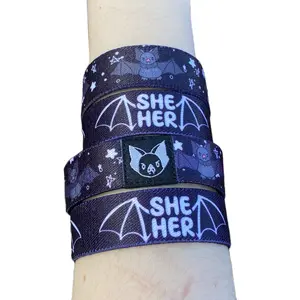 She/Her Pronouns Bat Bracelet - Double-Sided Elastic Wristband (only one included)