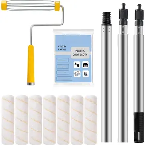 Roller Kit, 10 Pack, 9 Inch  Roller Frame with Microfiber Roller Covers, Stainless Steel Extension Pole 3 Segments Total 3 Ft,  Supplies for Walls and Ceilings