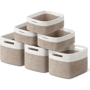 6 Pack Storage Baskets for Organizing, Woven Baskets for Shelves, Perfect for Toy, Clothes and Blankets, Cotton Rope Bins for Clothing Storage, Durable Gif