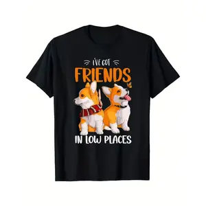 "I've Got Friends In Low Places" Corgi Graphic Cotton T-Shirt, Corgi Lover Comfort Tee, Funny Dog Fashion Outfit, Oversized Casual Shirt, Birthday & Country Music Gift For Him Her