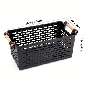 Set of 6 Stackable Durable Plastic Storage Baskets with Handles, Open Top Ventilation Holes, for Home, Office, Closet, Bathroom Storage