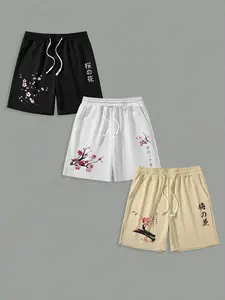 Men's Cherry Blossom Print Drawstring Waist Shorts, Lightweight Printed Shorts, Regular Fit Casual Japanese Style Shorts for Summer, Men's Bottoms for Daily Wear