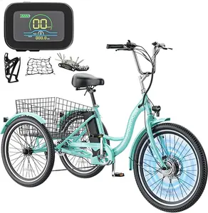 MOONCOOL MC 350 Electric Tricycle Trike for Adults 350W 36V Removable Battery 24 Inches 7 Speeds 3 Wheels Electric Bikes Bicycle for Adults, Three Wheel Electric Cruiser Tricycle ebike