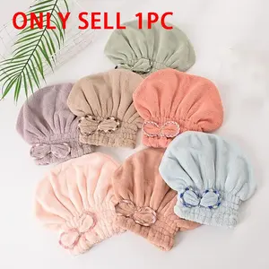 1pc Thickened Shower Cap, Hair Drying Cap For Women, Absorbent Coral Fleece Hair Drying Towel, Cute Korean Long Hair Drying Cap