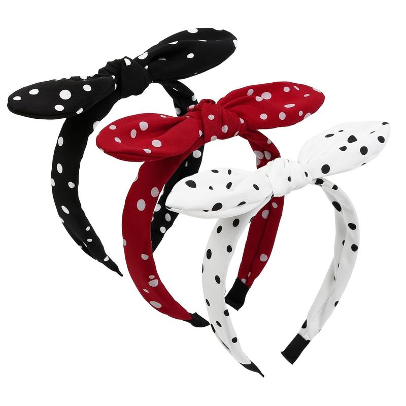 Huachi 3 Packs Bow Headbands for Women Halloween Polka Dot Bunny Ear Headband Cute Turban Head Bands Vintage 50s Hair Accessories