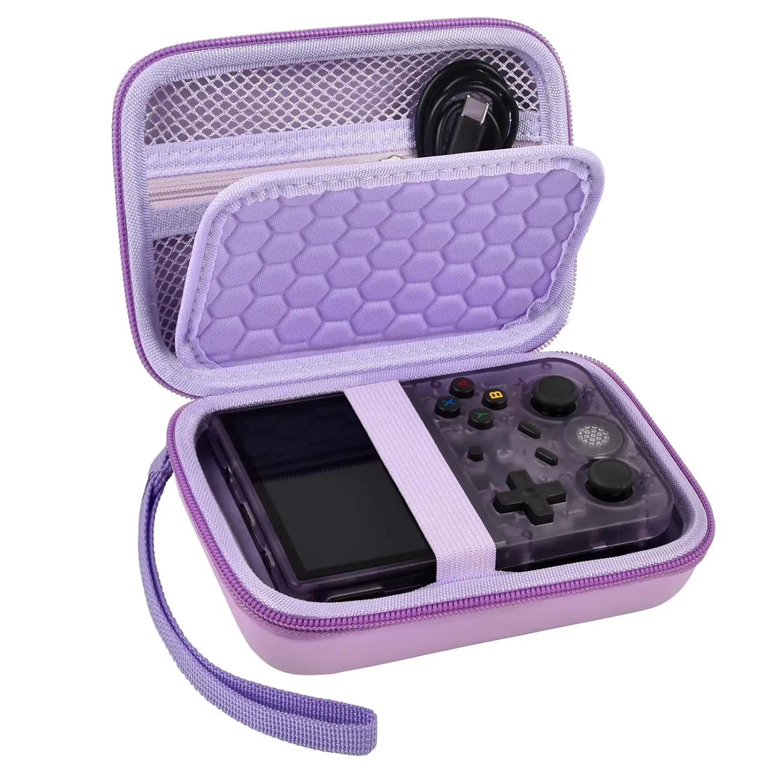 H-71 EVA Organiser Cover Storage Box for RG353V/RG353VS/R36S Retro Handheld Game Consoles - Sturdy, Smooth, Dustproof, Durable, Detachable Hand Strap, Compartmentalized Mesh Pouch, Easy Access, Purple Box Only, Hiking Accessory, Christmas Gift Option, Eas