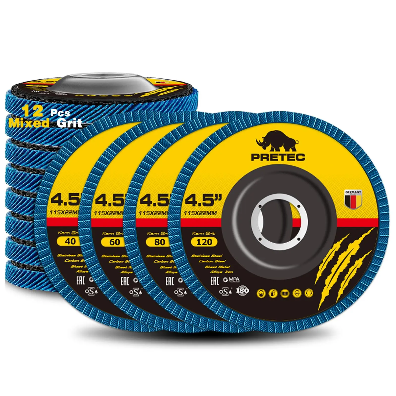 12-Pack 4.5" Zirconia Flap Discs – 40 Grit Type 27 for Angle Grinder, Grinding, Rust Removal & Finishing