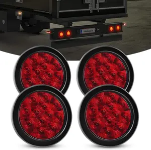 Nilight 4PCS 4” 12LED Red Round Stop Brake Turn Tail Lights w/Surface Mount Grommet Plugs IP67 Trailer Tail Lights for Truck Trailer RV