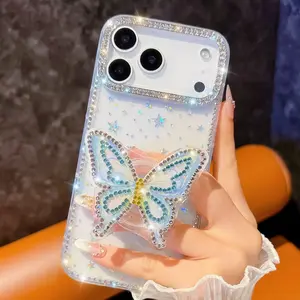Glitter 3D Butterfly Holder Case Phone Cover Casing For iPhone 17 Air 16 15 14 13 Pro Max 16 Plus 16E Cover