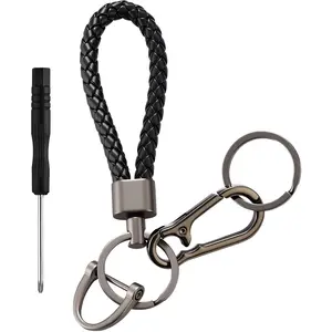 Braided Leather Keychain for Car Keys Heavy Duty Metal Ring, Anti-Lost D-Ring, Premium for Men & Women, Stylish Gift