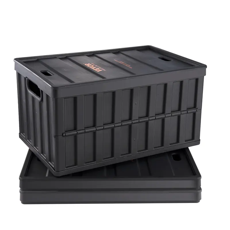 VEVOR 3-Pack 65L Collapsible Storage Bins with Lids, Folding Stackable Plastic Utility Crates with Handles, Durable Multifunctional Space-Saving Organizer for Home Storage Organization Needs