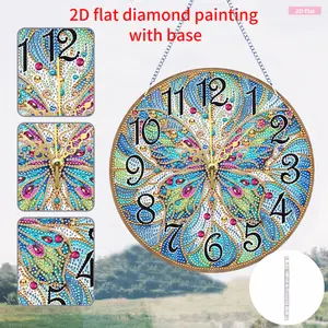 2D Flat DIY Animal Wooden Diamond Painting Clock Ornament Kit, Classic Hangable Artwork Tool Set with Special-Shape Hanging Pendant, Durable Living Room Decoration, Includes Storage Box