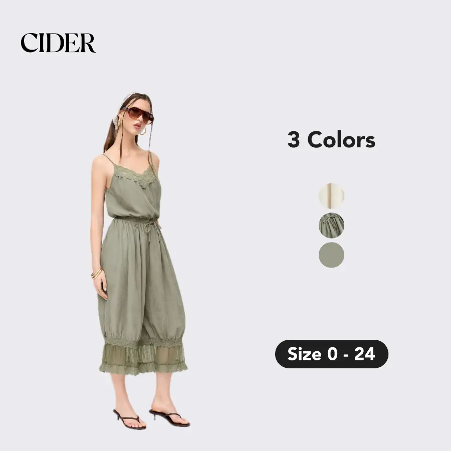 Cider V-neck Lace Panel Oversized Jogger Drawstring Jumpsuit - TikTok Shop