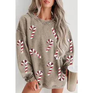 Candy Cane Sequin Cabled Sweatshirt