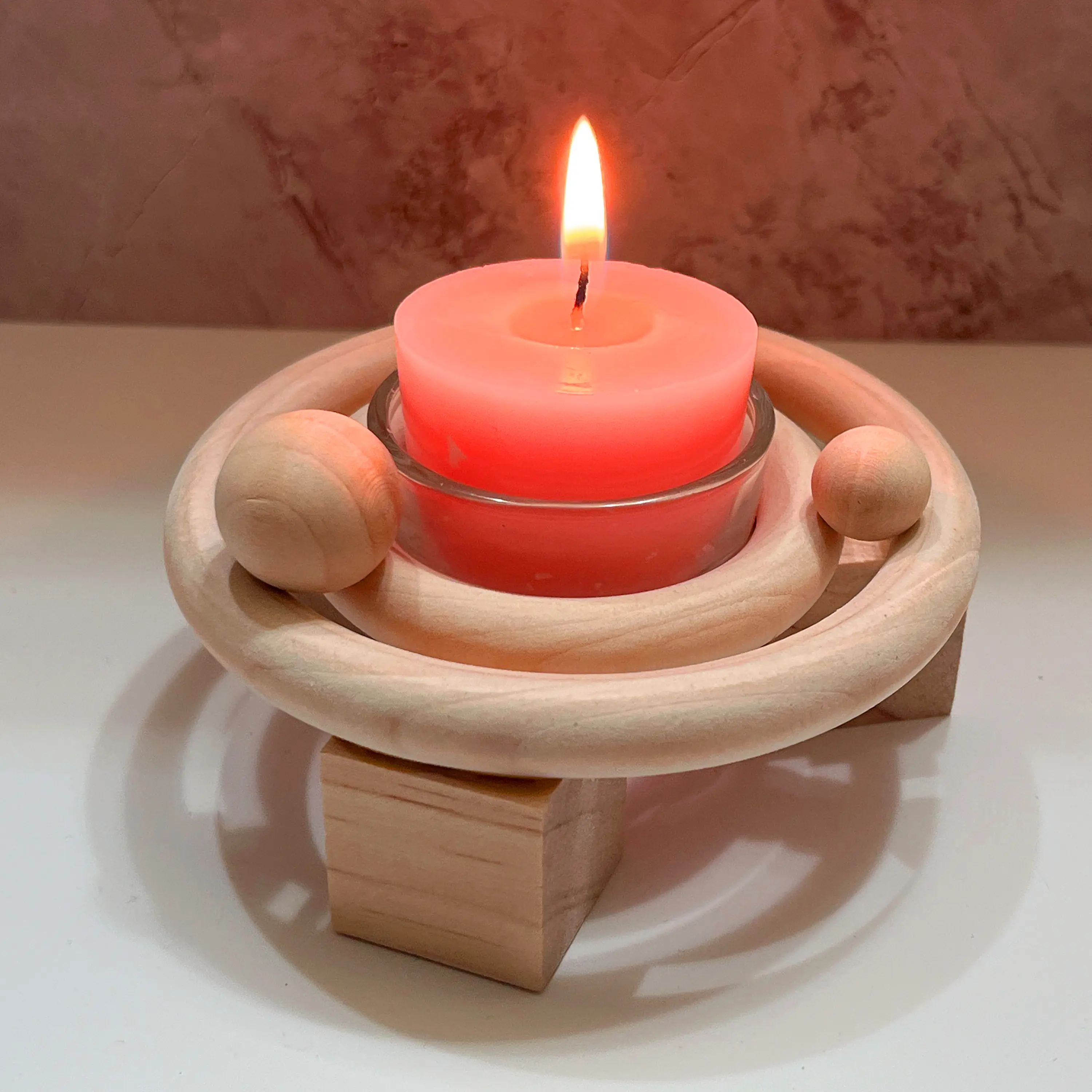 Ignia Wood Tealight Holder – Minimalist Orbital Design Modern