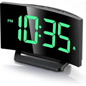 Digital  Clock for Bedroom, Digital Clock with Modern Curved Design, Conspicuous LED Numbers, 5 Levels Brightness+Off, 2 Volume, 3  Tones, Snooze, Power-Off , 12/24H