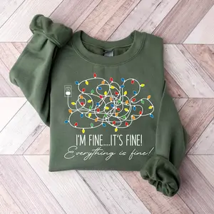 Funny Christmas Sweatshirt, Tangled Lights Holiday Shirt, I’m Fine It’s Fine Crewneck Christmas Gift Idea, Holiday Humor