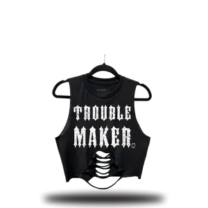TheDriveClothing Trouble Maker Road Rash Mid Spine Crop Top – Black Vintage Streetwear Graphic Crop Top, Women’s Oversized Y2K Grunge Biker Fashion Cotton Tank Outfit Apparel