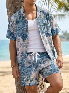 Mens Tropical Floral Outfit Set – Casual Summer Menswear Clothing Set with Matching Shirt and Shorts for Beach Vacation
