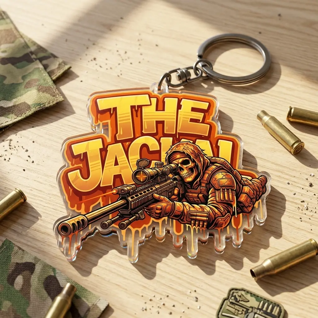 Skull Sniper Keychain Acrylic | Graffiti Game Character Key Ring | Tactical Soldier Charm for Backpack | Badass Gamer Birthday Gift Idea