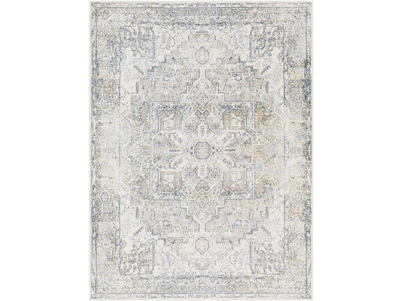 Livabliss LLL2301-67RD 6'7" x 6'7" Traditional Motif Low Pile Polyester Circular Large-Form Area Rug, Gray, High-Traffic, Indoor Use