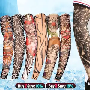6PCS Halloween Cooling Tattoo Art Arm Sleeves Cover UV Sun Protection Sport Outdoor activities Set Temporary Fake Tattoo Sleeves for Men Women with Designs of Skull, Dragon, Rose, Koi Fish, Wolf, Buddha, Tribal