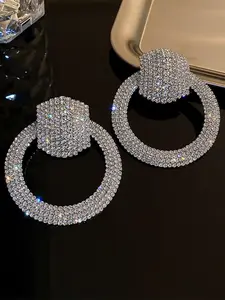 Rhinestone Decorated Hoop Earrings, High Quality Earrings, Fashionable Jewelry for Women for Party, Daily Clothing Decor, Trendy All-match & Exquisite Jewelry for Birthday Gift