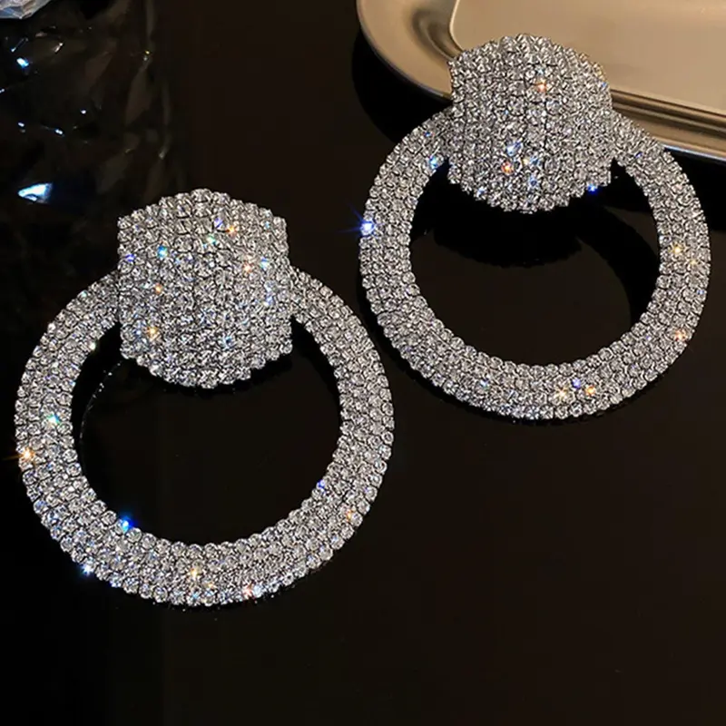 Rhinestone Decorated Hoop Earrings, Statement Hoops Earrings, Shining Earrings, High Quality Earrings, Fashionable Jewelry for Women for Party, Daily Clothing Decor, Trendy All-match & Exquisite Jewelry for Birthday Gift