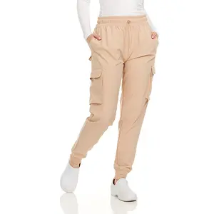 Women's Cargo Scrub Jogger Pants 4-Way Stretch Elastic Waist Multiple Utility Pockets Wrinkle-Resistant Workwear for Nurses Healthcare Professionals Fitted Bottoms with Cargo Pockets