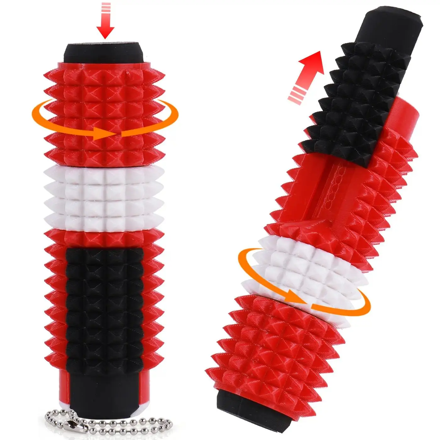 5-in-1 Sensory Fidget Toy Stress Relief Keychain for ADHD Support Adults Teens 9+ - Multi-Compartment Resilient Spiky Pain Stim Tool with Clicker Spinner Slider Roller for Anxiety & Emotional Regulation