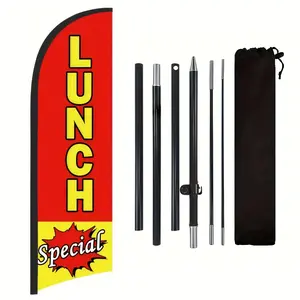 Polyester Advertising Flag for Lunch Shop, Floor Mounted Banner Decoration, Includes Flag Pole & Ground Stake, Outdoor Promotion Sign, Yard Sign Banner