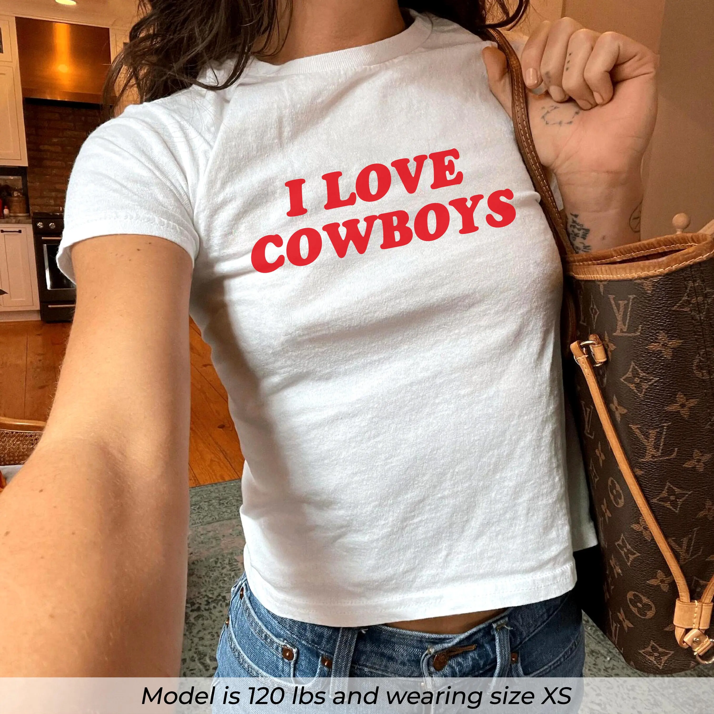 [Sale Up To 50%] I Love Cowboys Baby Tee, Western Aesthetic Crop Top, Country Girl Shirt, Y2K Baby Tee, Cowgirl Graphic Tee, Rodeo Top, Cute Country Tee, Gift for Her