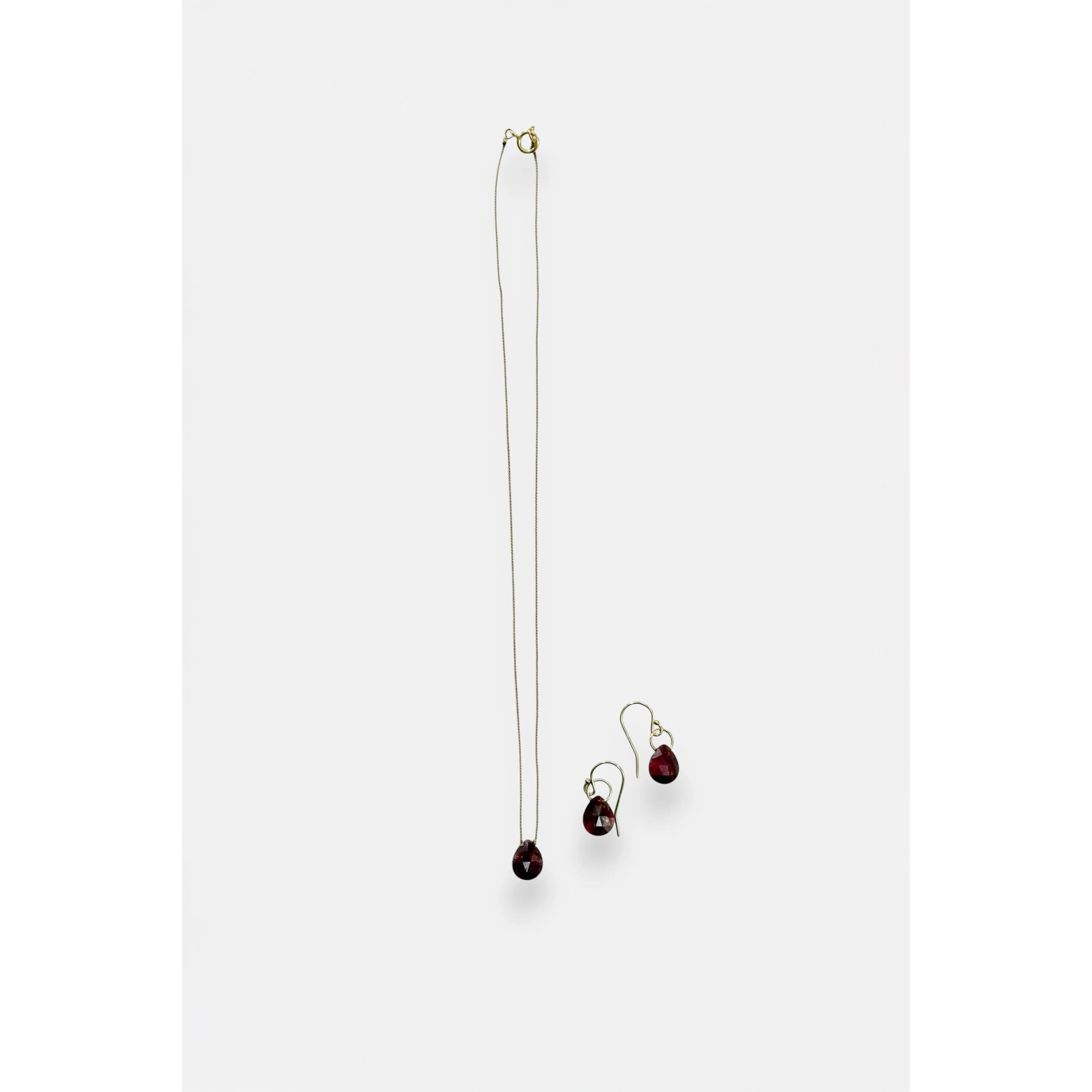 Ruby Necklace & Earring Set – Nylon Cord with Gold-Plated Clasp