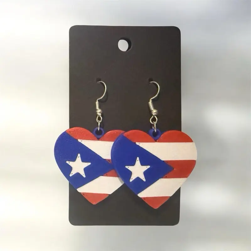 Unisex Puerto Rican Pride Earrings - Star and Stripes Flag Charm, Latinx-Inspired Caribbean Style, Silver-Tone Hooks, Ideal for Cultural Celebrations, Latinx-Inspired Earrings, Caribbean Style Earrings