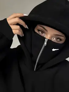 Double-Layer Hooded Sweatshirt with Pocket, Bandit Mask Design, Meteor Print, Comfortable and Stylish, Easy to Match Any
