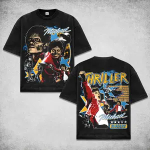 Michael Jackson Thriller Albums T-Shirt Acid Washed, Vintage 90s Bootleg Style Oversized Tee, Premium Acid Wash Black Heavyweight Cotton Streetwear, King of Moonwalk Design, Retro Music Concert Merch, Unisex Hip Hop Shirt