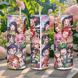 20oz Stainless Steel Tumbler, 1 Count My Hero Academia Pattern Insulated Water Bottle, Stainless Steel Thermos, Stainless Steel Flask, Drinking Cup for Home Office School, Boyfriend Gift, Drinkware, Summer Cool Bottle