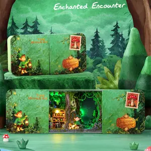 DIY Iron Box House, Forest Fairy Tale Style, Includes 4 Lamp Heads, Magnetic Lights, Elf Hat, No Tools Needed, Perfect Gift
