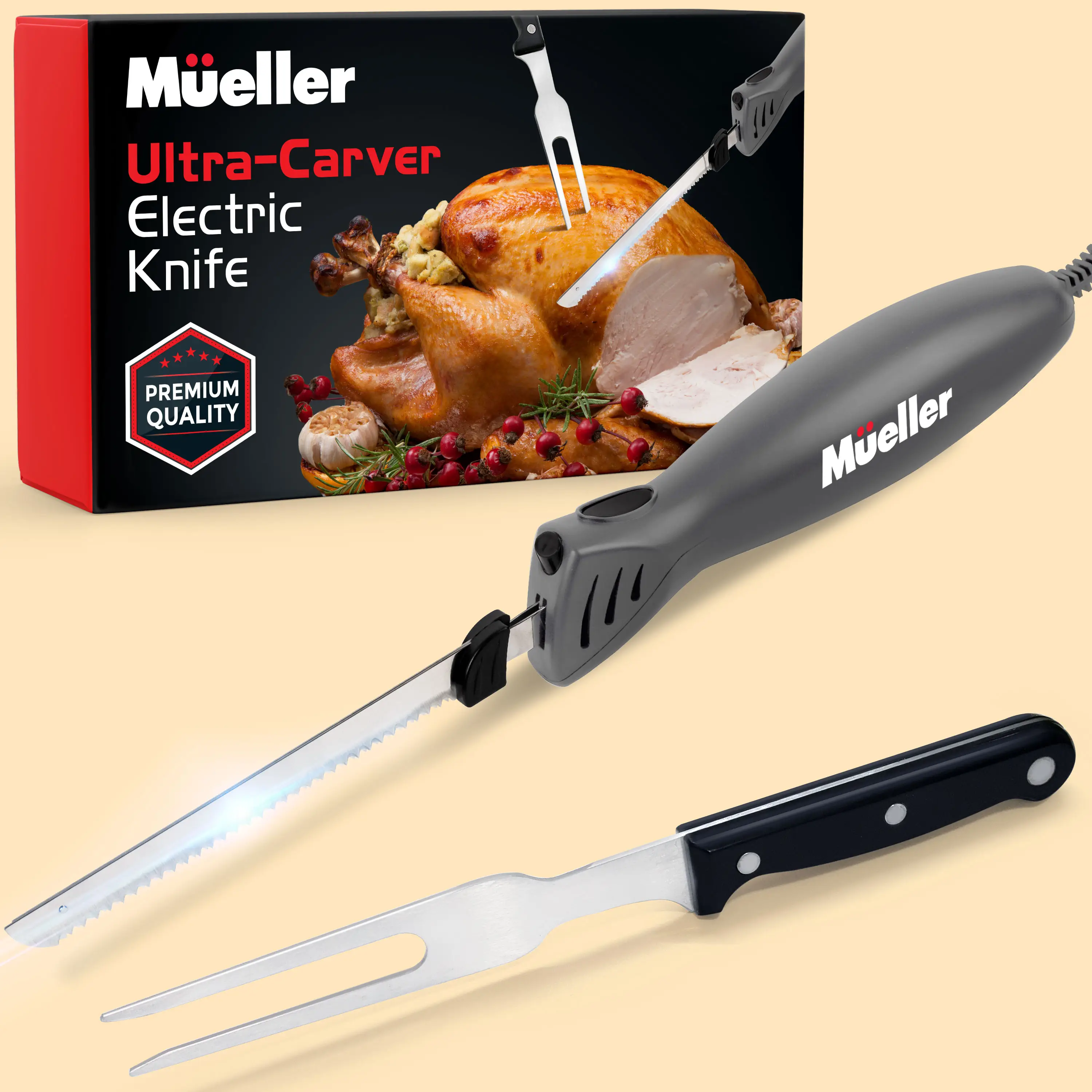 Mueller Electric Knife for Carving Meats, Bread Slicer- Stainless Steel Serrated...