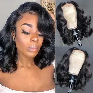 Bob Wig Human Hair 13x4 Lace Front Wigs Human Hair Pre Plucked Body Wave 180% Density 14 Inch HD Lace Frontal Short Glueless Wigs for Women (14 inch, Natural Black)