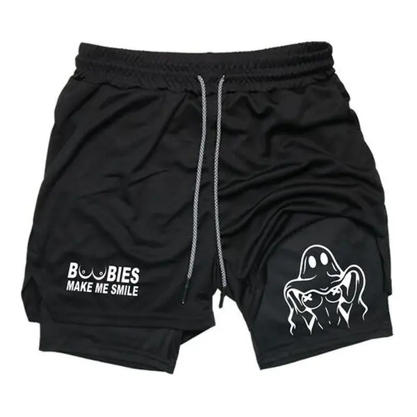 Double-Layer Sports Shorts Graphic Shorts Black Shorts Camo Shorts Streetwear Shorts Men Outfits Men Short Shorts Vacation Outfits Shorts