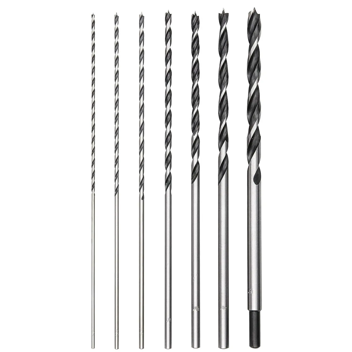 7 Pcs Extra Long Brad Point Drill Bit Set 12" 300mm Carbon Steel Wood Drill Bits for Bench Hand & Electric Drills Ideal for Various Projects