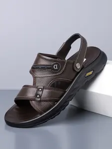 Men's Summer Leather Sandals, Outdoor Beach Shoes, Hiking Shoes, Classic Style Casual Shoes, black/brown, Strapy Sandals, Lightweight Sandals